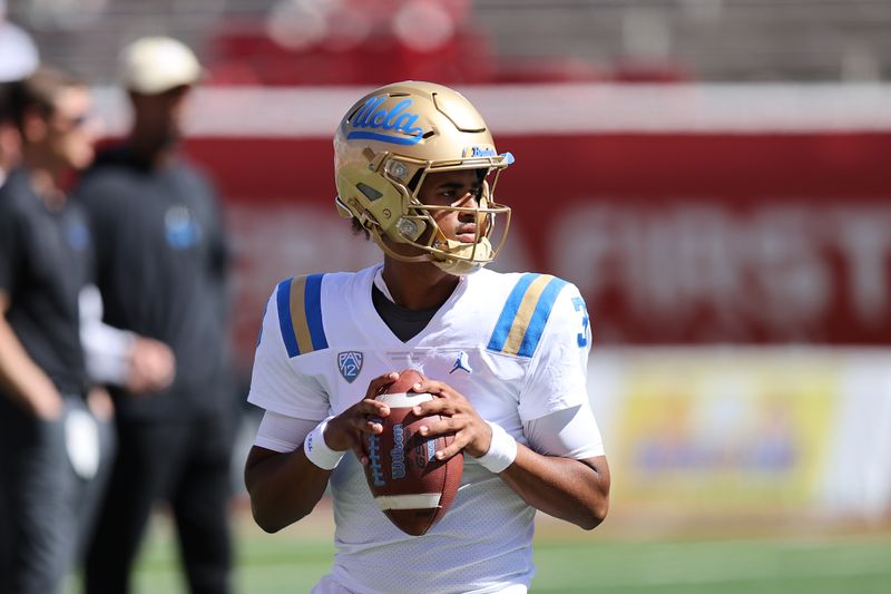 Sep 23, 2023; Salt Lake City, Utah, USA; UCLA Bruins quarterback Dante Moore (3) warms up before a game against the Utah Utes at Rice-Eccles Stadium. Mandatory Credit: Rob Gray-USA TODAY Sports