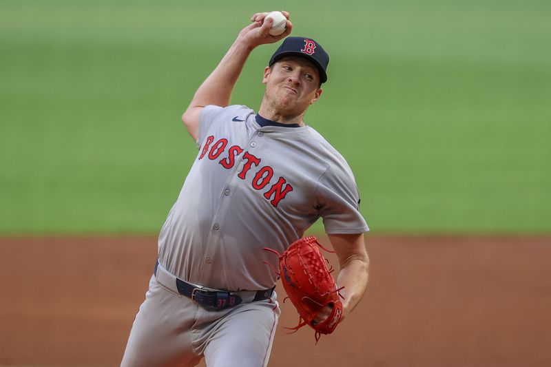 May 8, 2024; Atlanta, Georgia, USA; Boston Red Sox starting pitcher Nick Pivetta (37) throws against the Atlanta Braves in the first inning at Truist Park. Mandatory Credit: Brett Davis-USA TODAY Sports