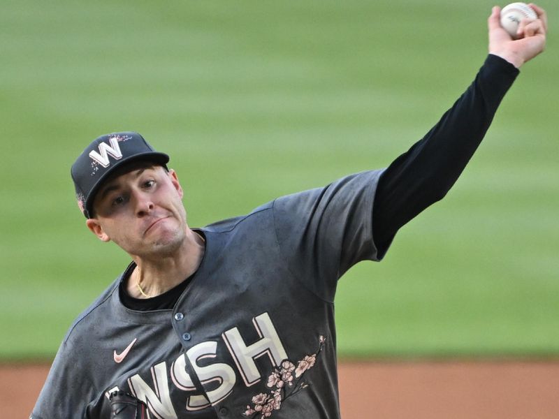 May 3, 2024; Washington, District of Columbia, USA; Washington Nationals starting pitcher Patrick Corbin (46) throws a pitch against the Toronto Blue Jays during the second inning at Nationals Park. Mandatory Credit: Rafael Suanes-USA TODAY Sports