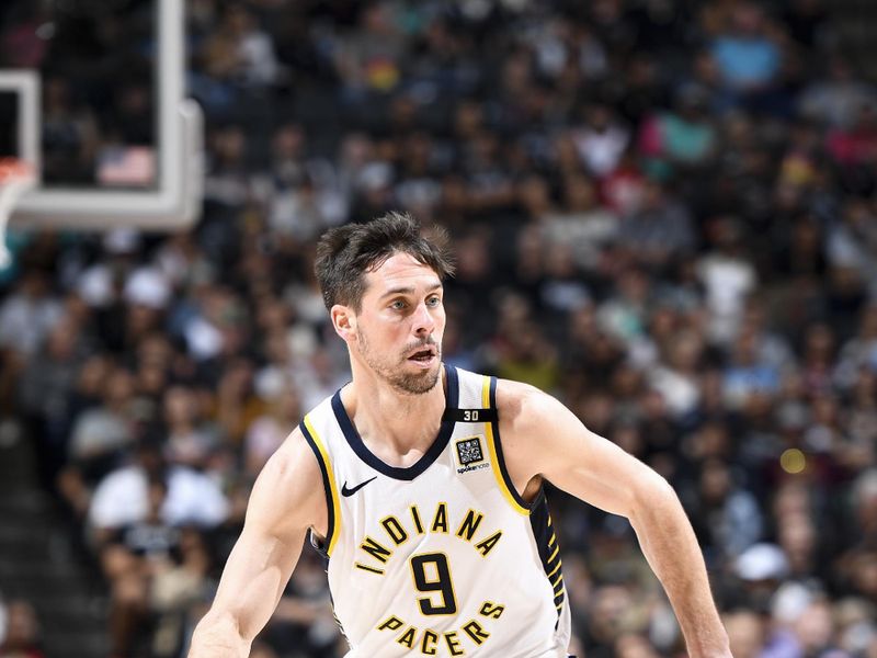 HOUSTON, TX - MARCH 3: T.J. McConnell #9 of the Indiana Pacers handles the ball during the game against the San Antonio Spurs on March 3, 2024 at the Toyota Center in Houston, Texas. NOTE TO USER: User expressly acknowledges and agrees that, by downloading and or using this photograph, User is consenting to the terms and conditions of the Getty Images License Agreement. Mandatory Copyright Notice: Copyright 2024 NBAE (Photo by Logan Riely/NBAE via Getty Images)