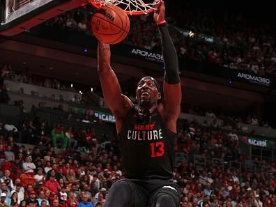 MIAMI, FL - NOVEMBER 28: Bam Adebayo #13 of the Miami Heat dunks the ball during the game against the Milwaukee Bucks during the In-Season Tournament on November 28, 2023 at Kaseya Center in Miami, Florida. NOTE TO USER: User expressly acknowledges and agrees that, by downloading and or using this Photograph, user is consenting to the terms and conditions of the Getty Images License Agreement. Mandatory Copyright Notice: Copyright 2023 NBAE (Photo by Issac Baldizon/NBAE via Getty Images)