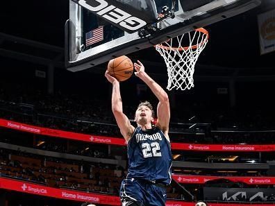 ORLANDO, FL - NOVEMBER 21: Franz Wagner #22 of the Orlando Magic dunks the ball during the game against the Toronto Raptors during the In-Season Tournament on November 21, 2023 at Amway Center in Orlando, Florida. NOTE TO USER: User expressly acknowledges and agrees that, by downloading and or using this photograph, User is consenting to the terms and conditions of the Getty Images License Agreement. Mandatory Copyright Notice: Copyright 2023 NBAE (Photo by Fernando Medina/NBAE via Getty Images)