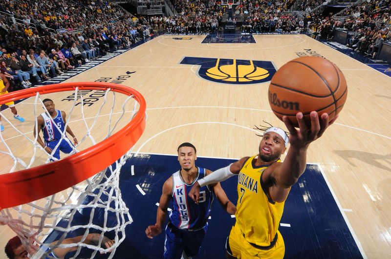 INDIANAPOLIS, IN - FEBRUARY 2: Buddy Heild #7 of the Indiana Pacers shoots the ball during the game against the Sacramento Kings on February 2, 2024 at Gainbridge Fieldhouse in Indianapolis, Indiana. NOTE TO USER: User expressly acknowledges and agrees that, by downloading and or using this Photograph, user is consenting to the terms and conditions of the Getty Images License Agreement. Mandatory Copyright Notice: Copyright 2024 NBAE (Photo by Ron Hoskins/NBAE via Getty Images)