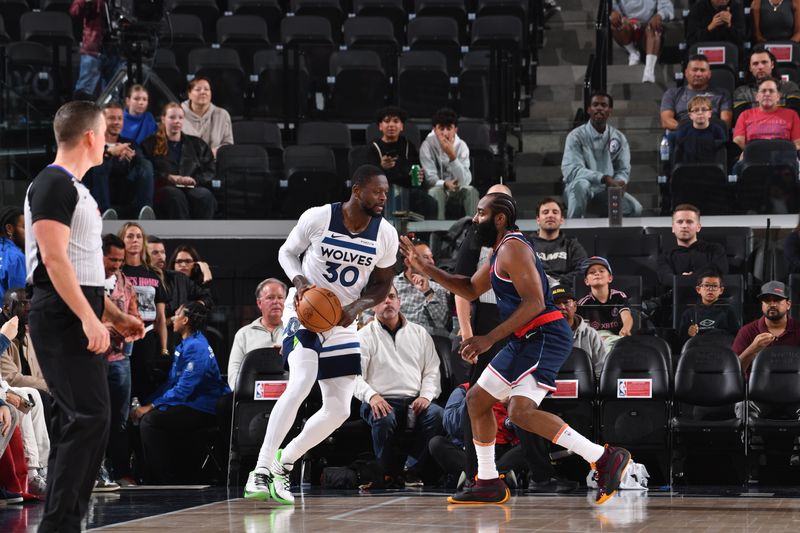 INGLEWOOD, CA - DECEMBER 4:  Julius Randle #30 of the Minnesota Timberwolves handles the ball during the game against the LA Clippers during a regular season game on December 4, 2024 at Intuit Dome in Los Angeles, California. NOTE TO USER: User expressly acknowledges and agrees that, by downloading and/or using this Photograph, user is consenting to the terms and conditions of the Getty Images License Agreement. Mandatory Copyright Notice: Copyright 2024 NBAE (Photo by Juan Ocampo/NBAE via Getty Images)