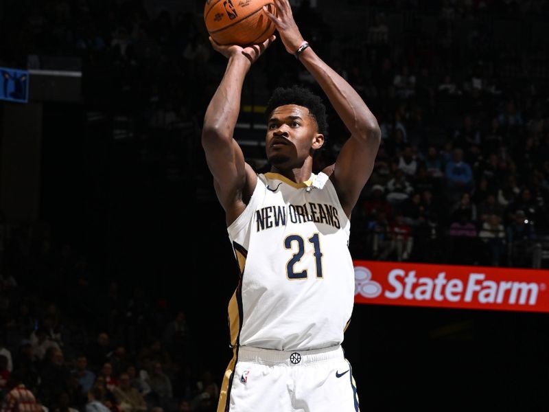 MEMPHIS, TN - NOVEMBER 29: Yves Missi #21 of the New Orleans Pelicans shoots a free throw during the game against the Memphis Grizzlies during the Emirates NBA Cup game on November 29, 2024 at FedExForum in Memphis, Tennessee. NOTE TO USER: User expressly acknowledges and agrees that, by downloading and or using this photograph, User is consenting to the terms and conditions of the Getty Images License Agreement. Mandatory Copyright Notice: Copyright 2024 NBAE (Photo by Grant Burke/NBAE via Getty Images)<p><br/></p>