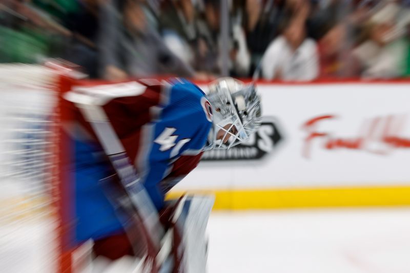 May 13, 2024; Denver, Colorado, USA; Colorado Avalanche goaltender Alexandar Georgiev (40) in the third period against the Dallas Stars in game four of the second round of the 2024 Stanley Cup Playoffs at Ball Arena. Mandatory Credit: Isaiah J. Downing-USA TODAY Sports