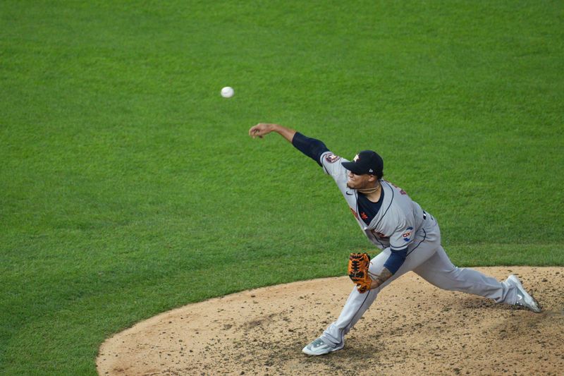 Oct 11, 2023; Minneapolis, Minnesota, USA; Houston Astros relief pitcher Bryan Abreu (52) pitches in the in the eighth inning against the Minnesota Twins during game four of the ALDS for the 2023 MLB playoffs at Target Field. Mandatory Credit: Matt Blewett-USA TODAY Sports