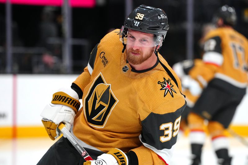 Mar 7, 2024; Las Vegas, Nevada, USA; Vegas Golden Knights right wing Anthony Mantha (39) warms up before a game against the Vancouver Canucks at T-Mobile Arena. Mandatory Credit: Stephen R. Sylvanie-USA TODAY Sports