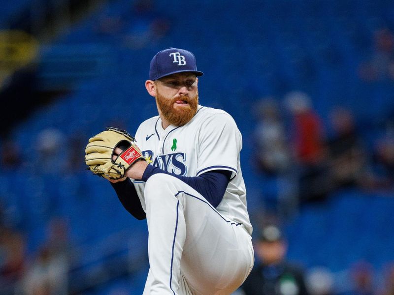 May 21, 2024; St. Petersburg, Florida, USA;  Tampa Bay Rays pitcher Zack Littell (52) throws a pitch against the Boston Red Sox in the first inning at Tropicana Field. Mandatory Credit: Nathan Ray Seebeck-USA TODAY Sports