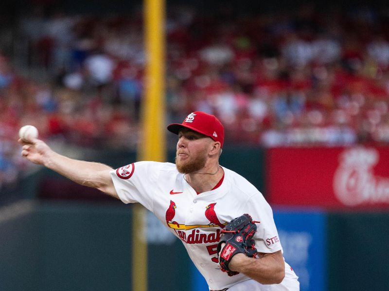 Jun 26, 2024; St. Louis, Missouri, USA; St. Louis Cardinals Chris Roycroft (58) enters the game in the seventh inning against the Atlanta Braves at Busch Stadium. Mandatory Credit: Zach Dalin-USA TODAY Sports