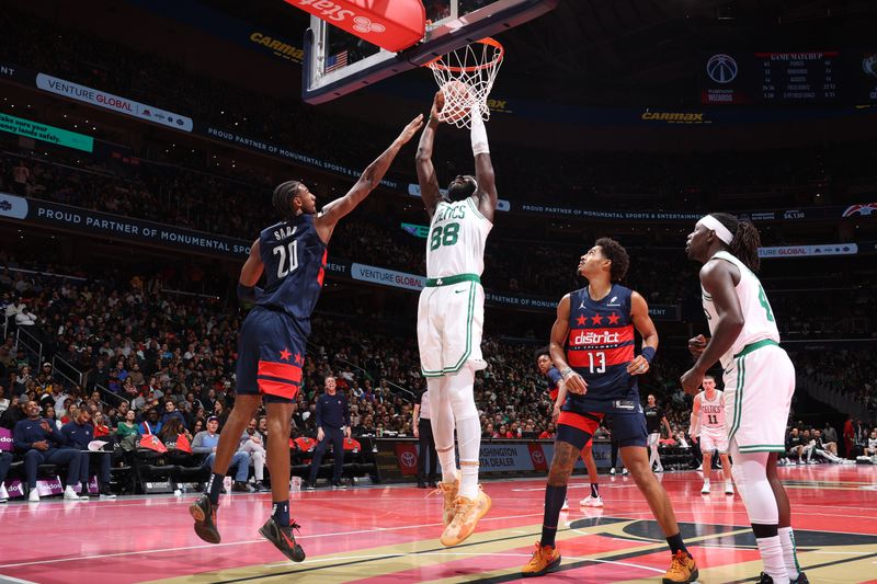 WASHINGTON, DC -? NOVEMBER 22: Neemias Queta #88 of the Boston Celtics drives to the basket during the game against the Washington Wizards during the Emirates NBA Cup game on November 22, 2024 at Capital One Arena in Washington, DC. NOTE TO USER: User expressly acknowledges and agrees that, by downloading and or using this Photograph, user is consenting to the terms and conditions of the Getty Images License Agreement. Mandatory Copyright Notice: Copyright 2024 NBAE (Photo by Stephen Gosling/NBAE via Getty Images)