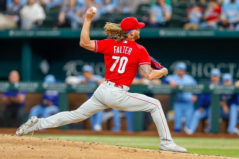 Apr 2, 2023; Arlington, Texas, USA; Philadelphia Phillies starting pitcher Bailey Falter (70) throws during the second inning against the Texas Rangers at Globe Life Field. Mandatory Credit: Andrew Dieb-USA TODAY Sports