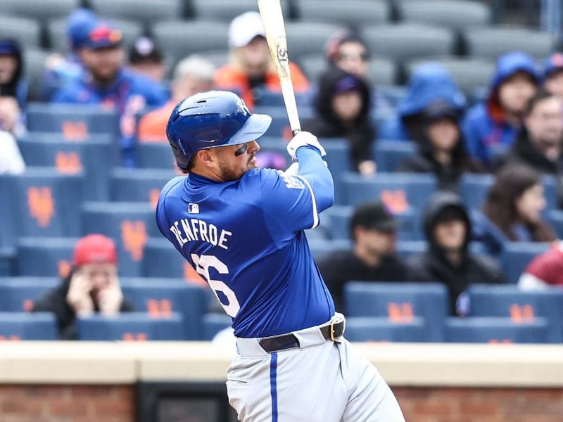 Apr 13, 2024; New York City, New York, USA;  Kansas City Royals right fielder Hunter Renfroe (16) hits a two-run double in the sixth inning against the New York Mets at Citi Field. Mandatory Credit: Wendell Cruz-USA TODAY Sports