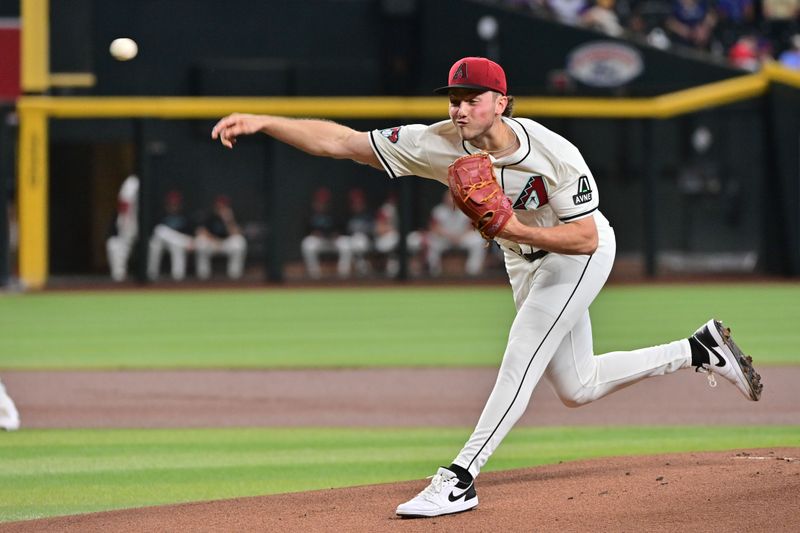 Apr 17, 2024; Phoenix, Arizona, USA;  Arizona Diamondbacks pitcher Brandon Pfaadt (32) throws in the first inning against the Chicago Cubs at Chase Field. Mandatory Credit: Matt Kartozian-USA TODAY Sports