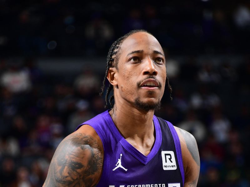 SACRAMENTO, CA - DECEMBER 3: DeMar DeRozan #10 of the Sacramento Kings shoots a free throw during the game against the Houston Rockets during the Emirates NBA Cup game on December 3, 2024 at Golden 1 Center in Sacramento, California. NOTE TO USER: User expressly acknowledges and agrees that, by downloading and or using this Photograph, user is consenting to the terms and conditions of the Getty Images License Agreement. Mandatory Copyright Notice: Copyright 2024 NBAE (Photo by Adam Pantozzi/NBAE via Getty Images)