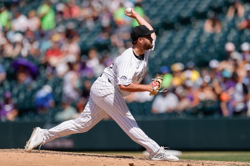 Jun 23, 2024; Denver, Colorado, USA; Colorado Rockies relief pitcher Jalen Beeks (68) pitches in the ninth inning against the Washington Nationals at Coors Field. Mandatory Credit: Isaiah J. Downing-USA TODAY Sports