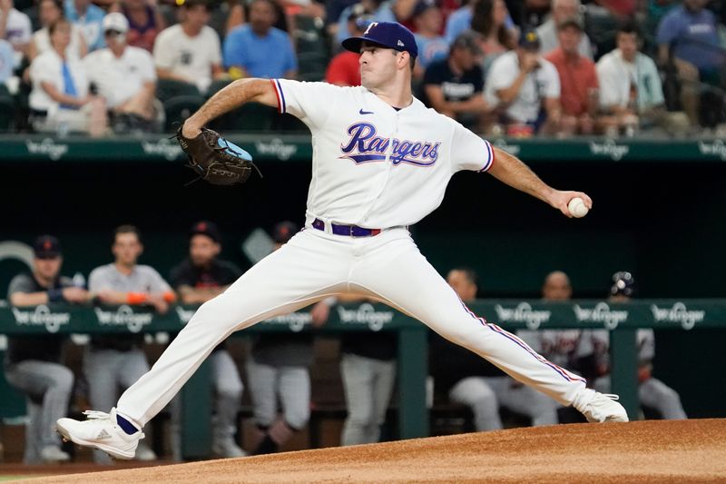 Jun 29, 2023; Arlington, Texas, USA; Texas Rangers starting pitcher Cody Bradford (61) delivers to the plate during the first inning against the Detroit Tigers at Globe Life Field. Mandatory Credit: Raymond Carlin III-USA TODAY Sports