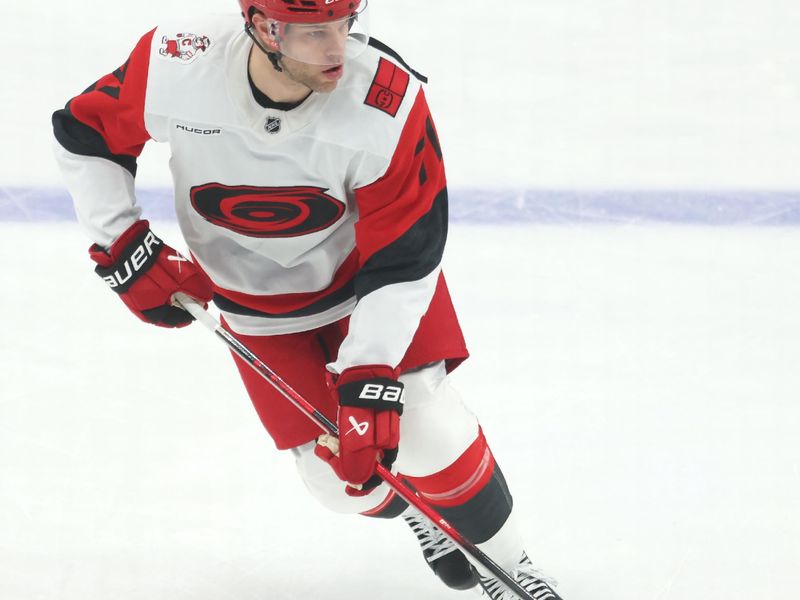 Dec 30, 2025; Pittsburgh, Pennsylvania, USA; Carolina Hurricanes left wing Taylor Hall (71) warms up against the Pittsburgh Penguins at PPG Paints Arena. Mandatory Credit: Charles LeClaire-Imagn Images