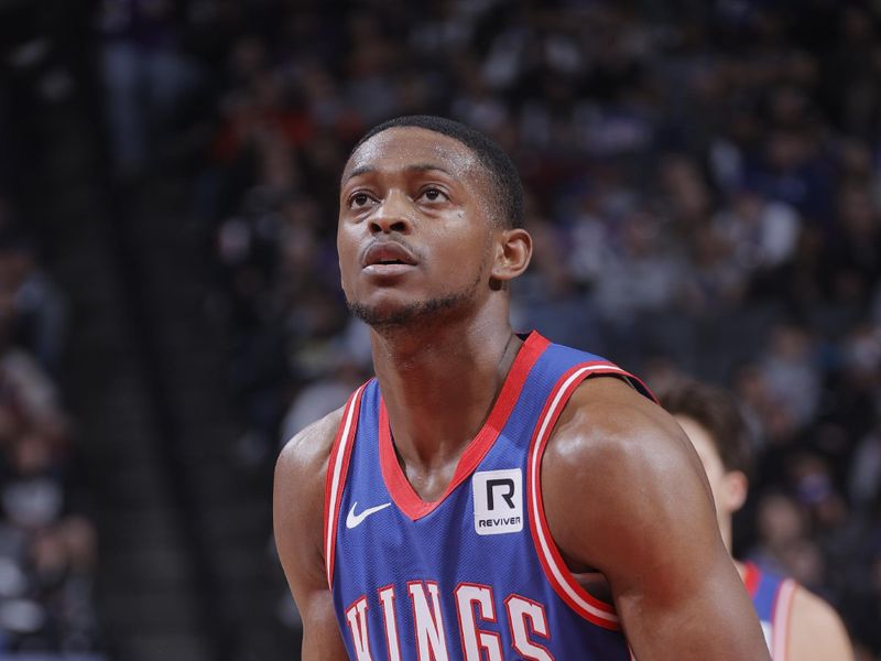 SACRAMENTO, CA - NOVEMBER 16: De'Aaron Fox #5 of the Sacramento Kings shoots a free throw during the game against the Utah Jazz on November 16, 2024 at Golden 1 Center in Sacramento, California. NOTE TO USER: User expressly acknowledges and agrees that, by downloading and or using this Photograph, user is consenting to the terms and conditions of the Getty Images License Agreement. Mandatory Copyright Notice: Copyright 2024 NBAE (Photo by Rocky Widner/NBAE via Getty Images)