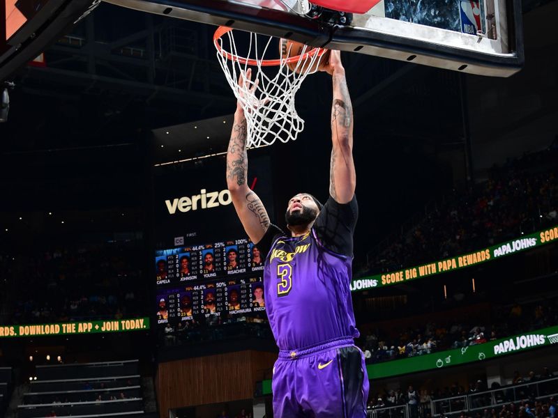 ATLANTA, GA - DECEMBER 6: Anthony Davis #3 of the Los Angeles Lakers drives to the basket during the game against the Atlanta Hawks on December 6, 2024 at State Farm Arena in Atlanta, Georgia.  NOTE TO USER: User expressly acknowledges and agrees that, by downloading and/or using this Photograph, user is consenting to the terms and conditions of the Getty Images License Agreement. Mandatory Copyright Notice: Copyright 2024 NBAE (Photo by Scott Cunningham/NBAE via Getty Images)