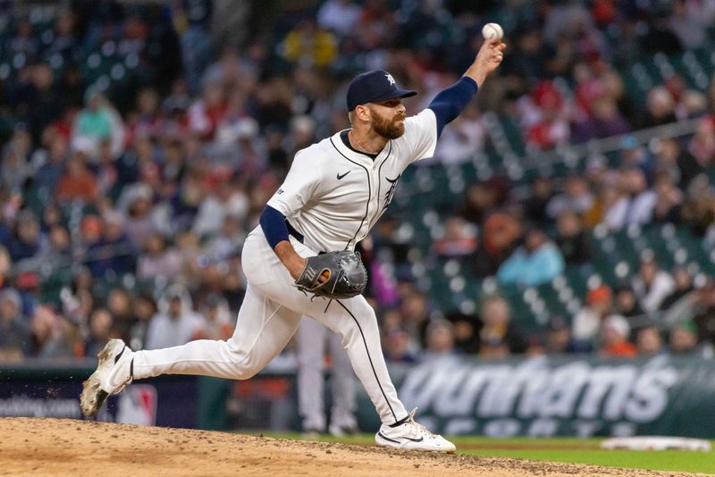 Apr 26, 2025; Detroit, Michigan, USA; Detroit Tigers pitcher Sean Guenther (73) delivers in the seventh inning during game two of a double header against the Baltimore Orioles at Comerica Park. Mandatory Credit: David Reginek-Imagn Images