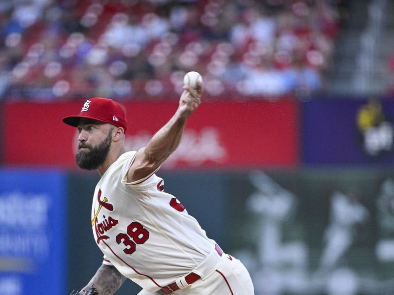 Sep 2, 2023; St. Louis, Missouri, USA;  St. Louis Cardinals starting pitcher Drew Rom (38) pitches against the Pittsburgh Pirates during the first inning at Busch Stadium. Mandatory Credit: Jeff Curry-USA TODAY Sports