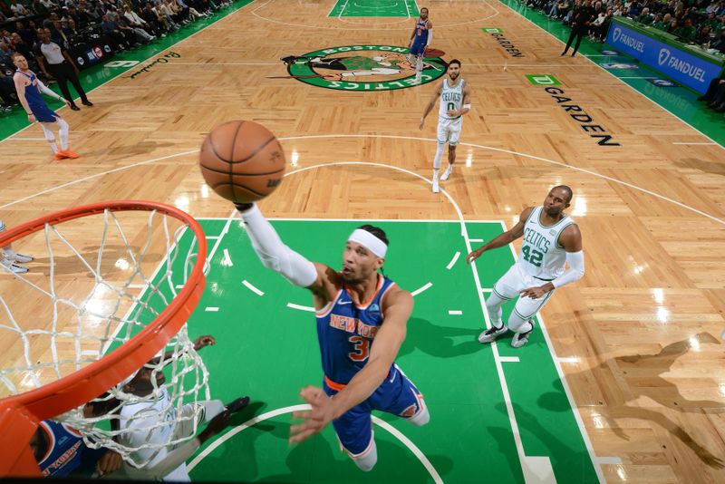 BOSTON, MA - APRIL 11: Josh Hart #3 of the New York Knicks drives to the basket during the game against the Boston Celtics on April 11, 2024 at the TD Garden in Boston, Massachusetts. NOTE TO USER: User expressly acknowledges and agrees that, by downloading and or using this photograph, User is consenting to the terms and conditions of the Getty Images License Agreement. Mandatory Copyright Notice: Copyright 2024 NBAE  (Photo by Brian Babineau/NBAE via Getty Images)