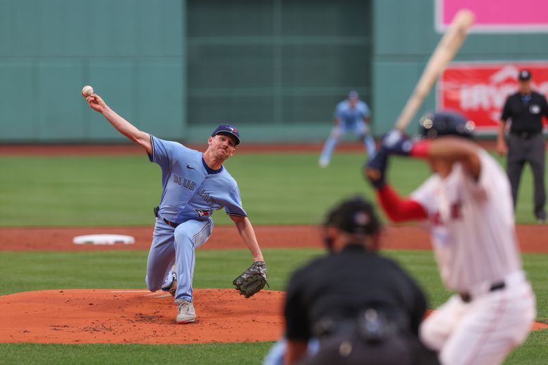 Jun 24, 2024; Boston, Massachusetts, USA; Toronto Blue Jays starting pitcher Chris Bassitt (40) throws a pitch during the first inning against the Boston Red Sox at Fenway Park. Mandatory Credit: Paul Rutherford-USA TODAY Sports