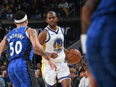 SAN FRANCISCO, CA - JANUARY 2:  Chris Paul #3 of the Golden State Warriors handles the ball during the game  on January 2, 2024 at Chase Center in San Francisco, California. NOTE TO USER: User expressly acknowledges and agrees that, by downloading and or using this photograph, user is consenting to the terms and conditions of Getty Images License Agreement. Mandatory Copyright Notice: Copyright 2024 NBAE (Photo by Noah Graham/NBAE via Getty Images)