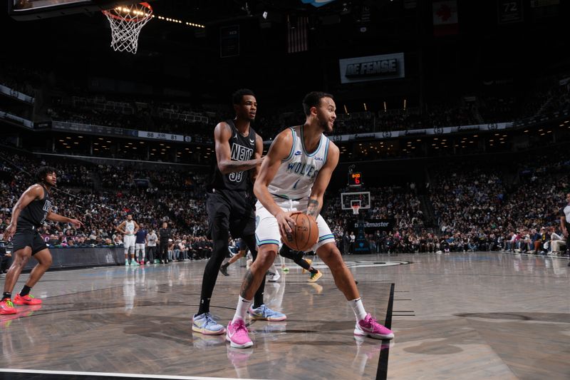 BROOKLYN, NY - JANUARY 25: Kyle Anderson #1 of the Minnesota Timberwolves handles the ball during the game against the Brooklyn Nets on January 25, 2024 at Barclays Center in Brooklyn, New York. NOTE TO USER: User expressly acknowledges and agrees that, by downloading and or using this Photograph, user is consenting to the terms and conditions of the Getty Images License Agreement. Mandatory Copyright Notice: Copyright 2024 NBAE (Photo by Jesse D. Garrabrant/NBAE via Getty Images)