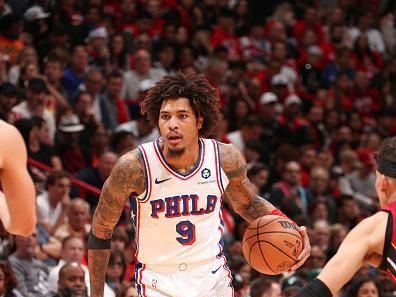 MIAMI, FL - DECEMBER 25:  Kelly Oubre Jr. #9 of the Philadelphia 76ers goes to the basket during the game on December 25, 2023 at Kaseya Center Arena in Miami, Florida. NOTE TO USER: User expressly acknowledges and agrees that, by downloading and or using this Photograph, user is consenting to the terms and conditions of the Getty Images License Agreement. Mandatory Copyright Notice: Copyright 2023 NBAE (Photo by Issac Baldizon/NBAE via Getty Images)