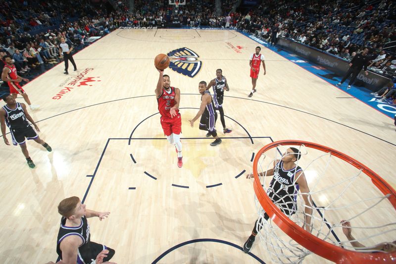NEW ORLEANS, LA - DECEMBER 12: CJ McCollum #3 of the New Orleans Pelicans shoots the ball during the game against the Sacramento Kings on December 12, 2024 at the Smoothie King Center in New Orleans, Louisiana. NOTE TO USER: User expressly acknowledges and agrees that, by downloading and or using this Photograph, user is consenting to the terms and conditions of the Getty Images License Agreement. Mandatory Copyright Notice: Copyright 2024 NBAE (Photo by Layne Murdoch Jr./NBAE via Getty Images)
