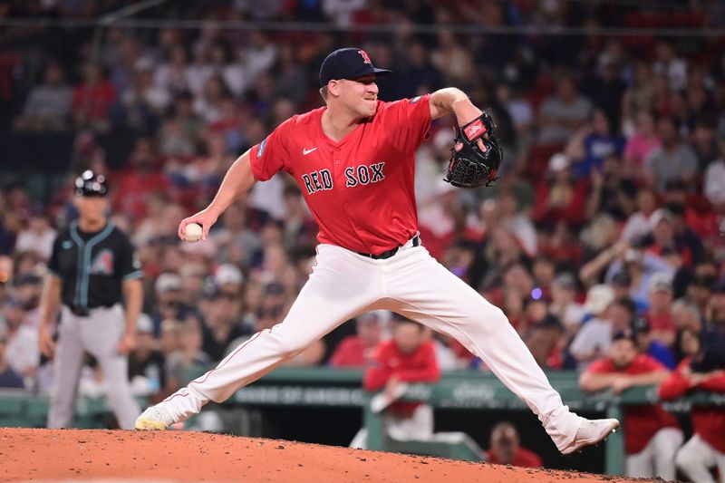 Aug 23, 2024; Boston, Massachusetts, USA; Boston Red Sox pitcher Josh Winckowski (25) pitches against the Arizona Diamondbacks during the seventh inning at Fenway Park. Mandatory Credit: Eric Canha-USA TODAY Sports