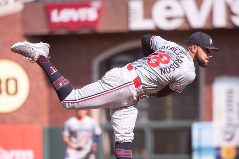 Jul 13, 2024; San Francisco, California, USA; Minnesota Twins pitcher Simeon Woods Richardson (78) throws a pitch against the San Francisco Giants during the second inning at Oracle Park. Mandatory Credit: Ed Szczepanski-USA TODAY Sports