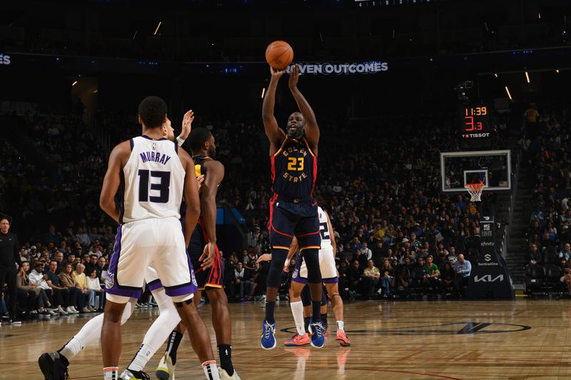 SAN FRANCISCO, CA - JANUARY 5:  Draymond Green #23 of the Golden State Warriors shoots the ball during the game against the Sacramento Kings on January 5, 2025 at Chase Center in San Francisco, California. NOTE TO USER: User expressly acknowledges and agrees that, by downloading and or using this photograph, user is consenting to the terms and conditions of Getty Images License Agreement. Mandatory Copyright Notice: Copyright 2025 NBAE (Photo by Noah Graham/NBAE via Getty Images)