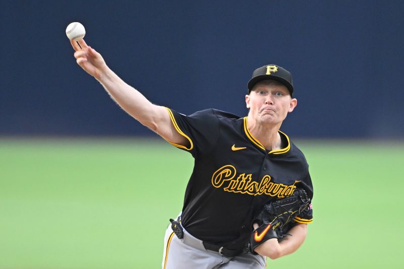 May 30, 2025; San Diego, California, USA; Pittsburgh Pirates starting pitcher Mitch Keller (23) delivers during the first inning against the San Diego Padres at Petco Park. Mandatory Credit: Denis Poroy-Imagn Images
