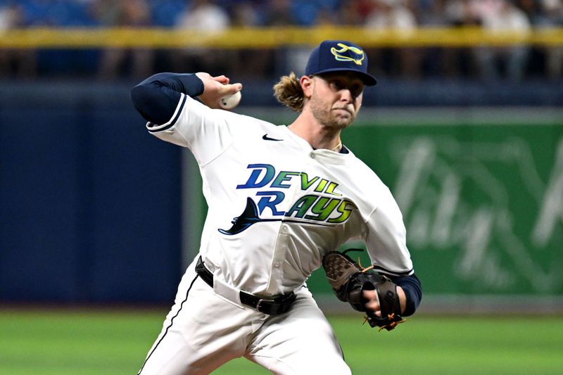 Jul 26, 2024; St. Petersburg, Florida, USA; Tampa Bay Rays starting pitcher Shane Biaz (11) throws a pitch in the first inning against the Cincinnati Reds at Tropicana Field. Mandatory Credit: Jonathan Dyer-USA TODAY Sports