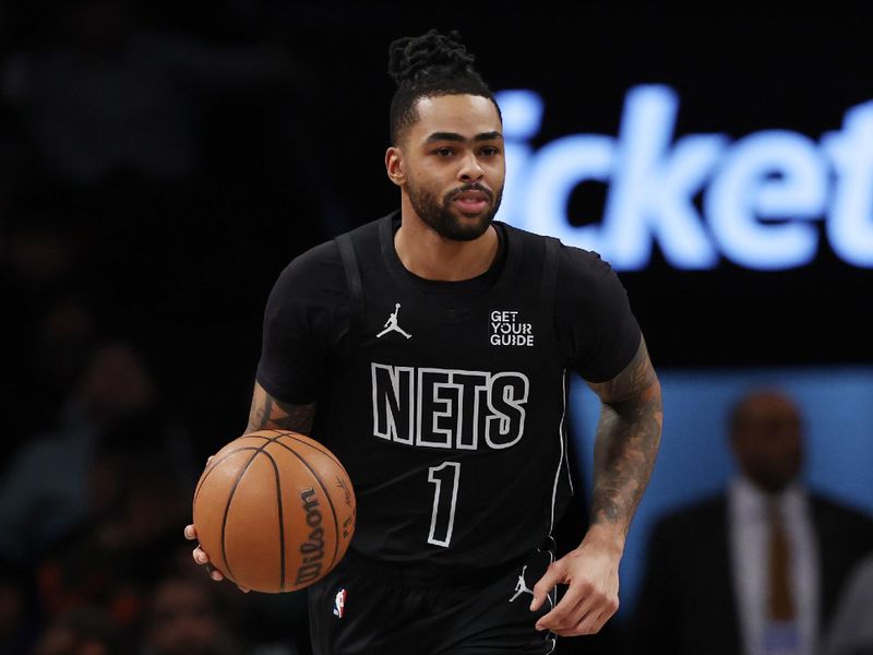 NEW YORK, NEW YORK - FEBRUARY 05: D'Angelo Russell #1 of the Brooklyn Nets in action during the game against the Brooklyn Nets at Barclays Center on February 05, 2025 in the Brooklyn borough of New York City. The Wizards won 119-102. NOTE TO USER: User expressly acknowledges and agrees that, by downloading and or using this photograph, User is consenting to the terms and conditions of the Getty Images License Agreement. (Photo by Sarah Stier/Getty Images)