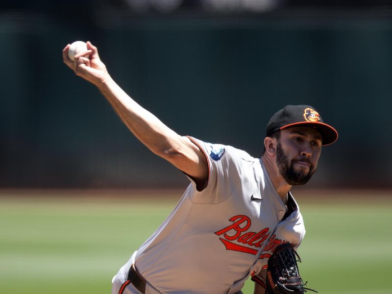 Jul 7, 2024; Oakland, California, USA; Baltimore Orioles starting pitcher Grayson Rodriguez (30) delivers a pitch against the Oakland Athletics during the first inning at Oakland-Alameda County Coliseum. Mandatory Credit: D. Ross Cameron-USA TODAY Sports