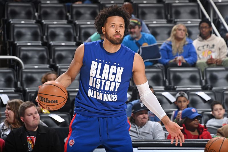 DETROIT, MI - FEBRUARY 24: Cade Cunningham #2 of the Detroit Pistons warms up before the game against the LA Clippers on February 24, 2025 at Little Caesars Arena in Detroit, Michigan. NOTE TO USER: User expressly acknowledges and agrees that, by downloading and/or using this photograph, User is consenting to the terms and conditions of the Getty Images License Agreement. Mandatory Copyright Notice: Copyright 2025 NBAE (Photo by Chris Schwegler/NBAE via Getty Images)