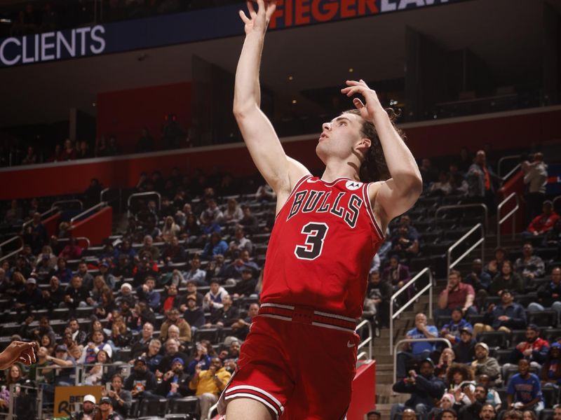 DETROIT, MI - NOVEMBER 18: Josh Giddey #3 of the Chicago Bulls drives to the basket during the game against the Detroit Pistons on November 18, 2024 at Little Caesars Arena in Detroit, Michigan. NOTE TO USER: User expressly acknowledges and agrees that, by downloading and/or using this photograph, User is consenting to the terms and conditions of the Getty Images License Agreement. Mandatory Copyright Notice: Copyright 2024 NBAE (Photo by Brian Sevald/NBAE via Getty Images)