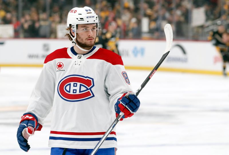 Feb 22, 2024; Pittsburgh, Pennsylvania, USA;  Montreal Canadiens right wing Joshua Roy (89) warms up before the game against the Pittsburgh Penguins at PPG Paints Arena. Mandatory Credit: Charles LeClaire-USA TODAY Sports