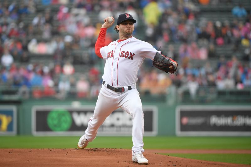 Sep 24, 2023; Boston, Massachusetts, USA; Boston Red Sox starting pitcher Kutter Crawford (50) pitches during the first inning against the Chicago White Sox at Fenway Park. Mandatory Credit: Bob DeChiara-USA TODAY Sports