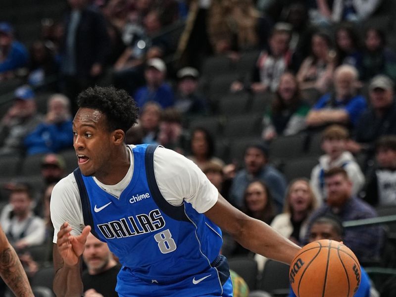 DALLAS, TX - JANUARY 03:  Olivier Maxence-Prosper #8 of the Dallas Mavericks dribbles the ball during the game against the Cleveland Cavaliers on January 3, 2025 at American Airlines Center in Dallas, Texas. NOTE TO USER: User expressly acknowledges and agrees that, by downloading and or using this photograph, User is consenting to the terms and conditions of the Getty Images License Agreement. Mandatory Copyright Notice: Copyright 2025 NBAE (Photo by Glenn James/NBAE via Getty Images)