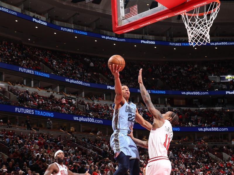 CHICAGO, IL - APRIL 2: Desmond Bane #22 of the Memphis Grizzlies shoots the ball during the game against the Chicago Bulls on April 2, 2023 at United Center in Chicago, Illinois. NOTE TO USER: User expressly acknowledges and agrees that, by downloading and or using this photograph, User is consenting to the terms and conditions of the Getty Images License Agreement. Mandatory Copyright Notice: Copyright 2023 NBAE (Photo by Jeff Haynes/NBAE via Getty Images)