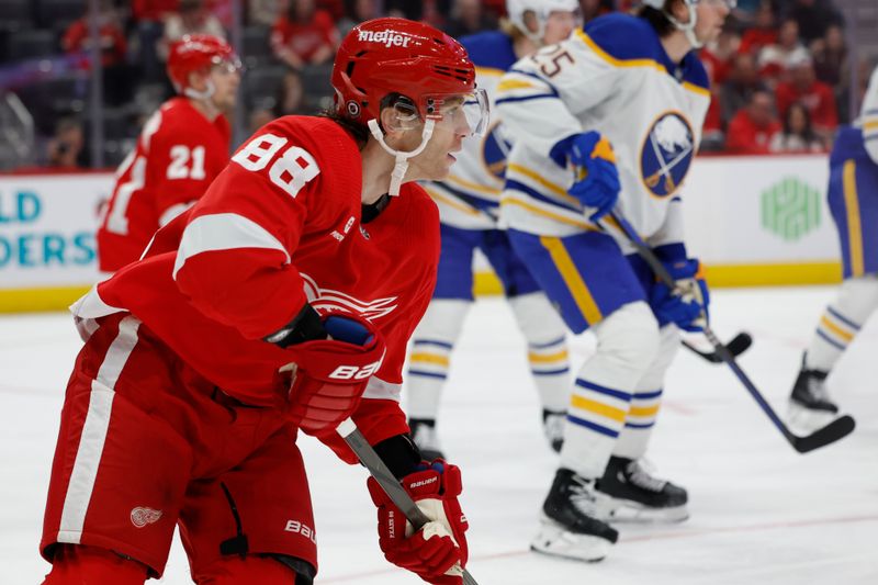 Apr 7, 2024; Detroit, Michigan, USA; Detroit Red Wings right wing Patrick Kane (88) skates in the second period against the Buffalo Sabres at Little Caesars Arena. Mandatory Credit: Rick Osentoski-USA TODAY Sports