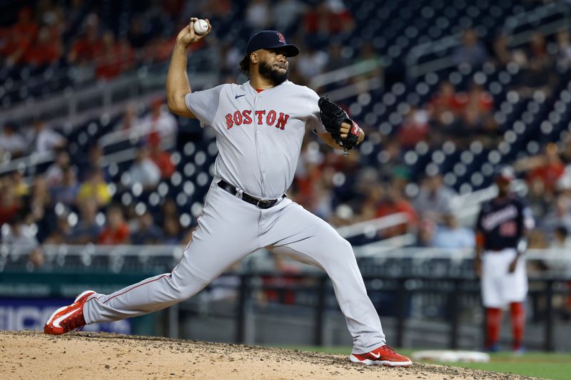 Aug 15, 2023; Washington, District of Columbia, USA; Boston Red Sox relief pitcher Kenley Jansen (74) pitches against the Washington Nationals during the ninth inning at Nationals Park. Mandatory Credit: Geoff Burke-USA TODAY Sports