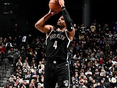 BROOKLYN, NY - DECEMBER 23: Dennis Smith Jr. #4 of the Brooklyn Nets shoots the ball during the game during the game against the Detroit Pistons on December 23, 2023 at Barclays Center in Brooklyn, New York. NOTE TO USER: User expressly acknowledges and agrees that, by downloading and or using this Photograph, user is consenting to the terms and conditions of the Getty Images License Agreement. Mandatory Copyright Notice: Copyright 2023 NBAE (Photo by David Dow/NBAE via Getty Images)