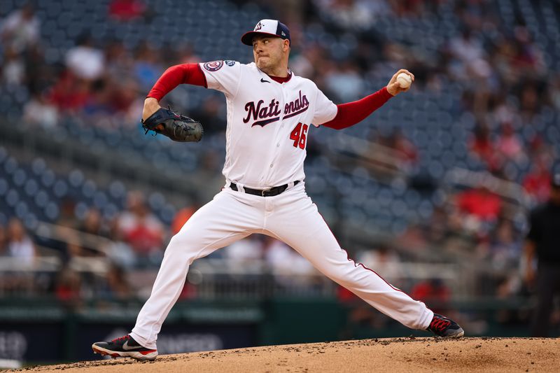 Jun 7, 2023; Washington, District of Columbia, USA; Washington Nationals starting pitcher Patrick Corbin (46) pitches against the Arizona Diamondbacks during the second inning at Nationals Park. Mandatory Credit: Scott Taetsch-USA TODAY Sports