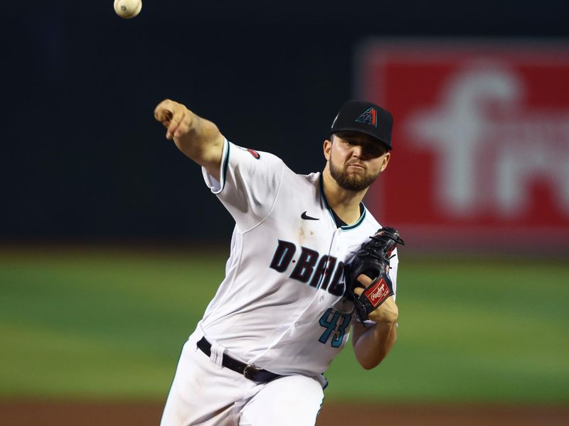 Aug 27, 2023; Phoenix, Arizona, USA; Arizona Diamondbacks pitcher Slade Cecconi against the Cincinnati Reds at Chase Field. Mandatory Credit: Mark J. Rebilas-USA TODAY Sports